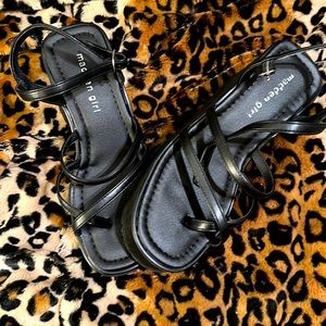 Like New worn once 6 1/2 MADDEN GIRL Black strapped platform wedges.